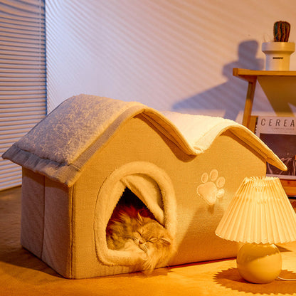 Contemporary Creative House-Shaped Arctic Wool Cat Bed For Bedroom