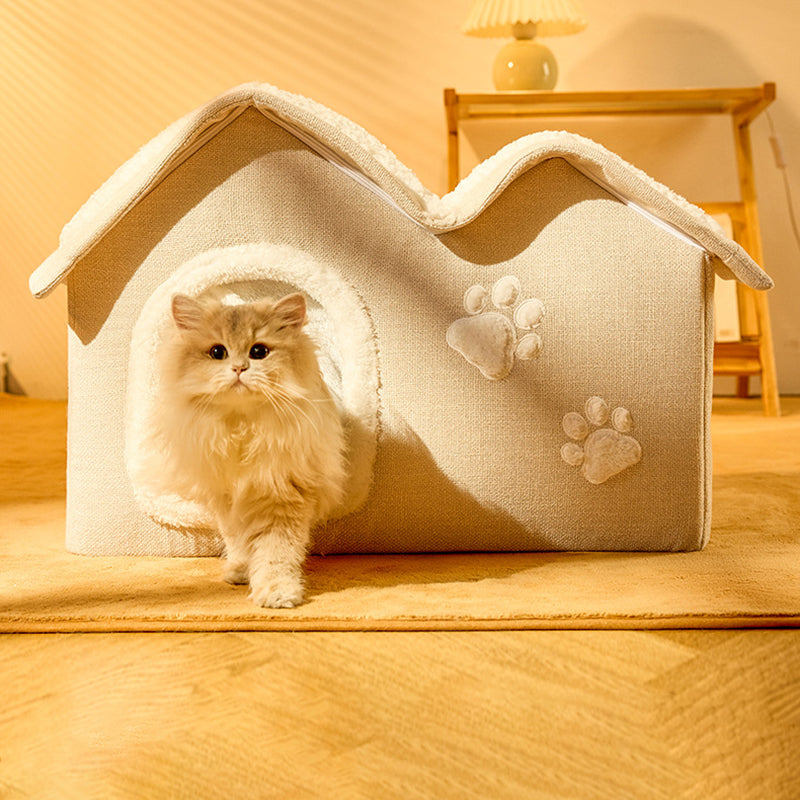 Contemporary Creative House-Shaped Arctic Wool Cat Bed For Bedroom