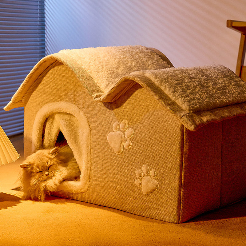 Contemporary Creative House-Shaped Arctic Wool Cat Bed For Bedroom