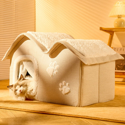 Contemporary Creative House-Shaped Arctic Wool Cat Bed For Bedroom