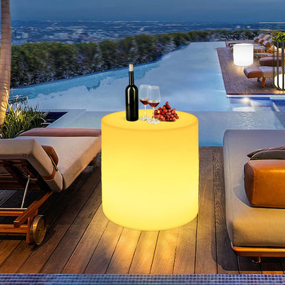 Modern Minimalist Cylindrical PE Outdoor Waterproof Remote-Controlled Illuminated LED Coffee Table 1-Tier For Outdoor Patio