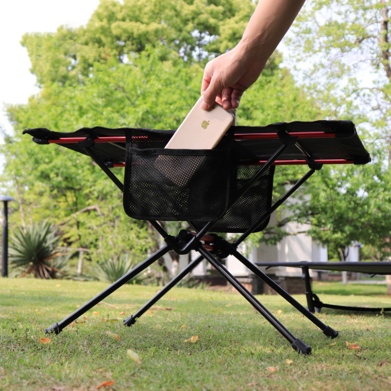 Modern Minimalist Rectangular Aluminum Alloy High-Density Spring Wire Fabric Nylon Mesh Outdoor Folding Camping Coffee Table 1-Tier For Garden