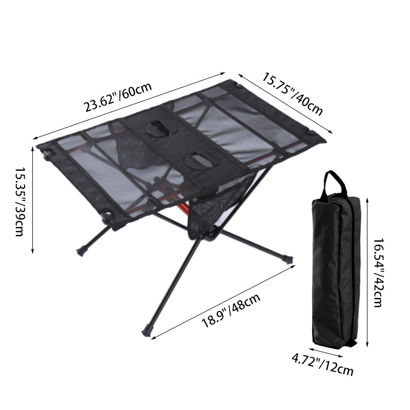 Modern Minimalist Rectangular Aluminum Alloy High-Density Spring Wire Fabric Nylon Mesh Outdoor Folding Camping Coffee Table 1-Tier For Garden