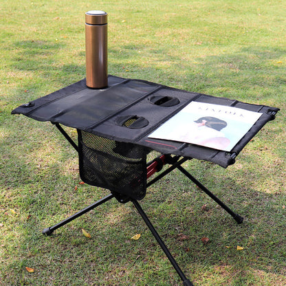 Modern Minimalist Rectangular Aluminum Alloy High-Density Spring Wire Fabric Nylon Mesh Outdoor Folding Camping Coffee Table 1-Tier For Garden