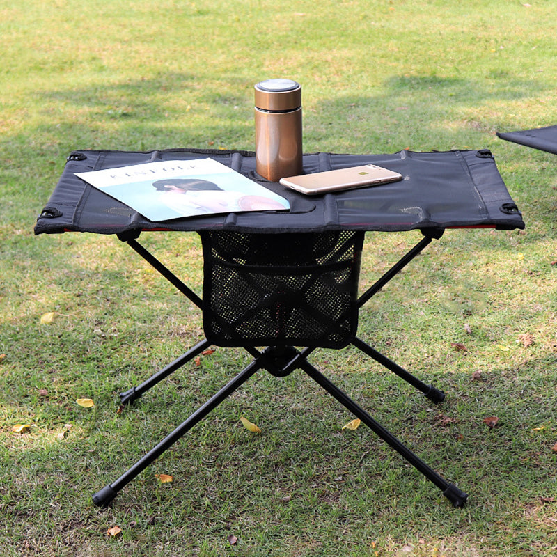Modern Minimalist Rectangular Aluminum Alloy High-Density Spring Wire Fabric Nylon Mesh Outdoor Folding Camping Coffee Table 1-Tier For Garden