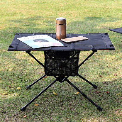 Modern Minimalist Rectangular Aluminum Alloy High-Density Spring Wire Fabric Nylon Mesh Outdoor Folding Camping Coffee Table 1-Tier For Garden