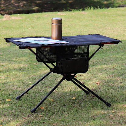 Modern Minimalist Rectangular Aluminum Alloy High-Density Spring Wire Fabric Nylon Mesh Outdoor Folding Camping Coffee Table 1-Tier For Garden