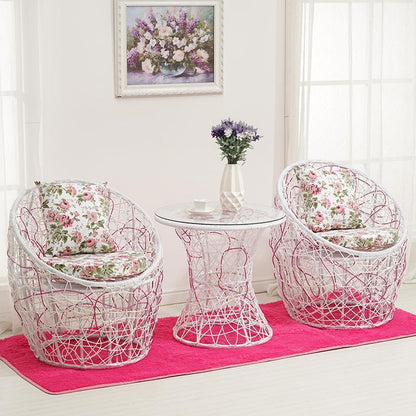Modern Minimalist Curved Iron PE Rattan Tempered Glass Patio Dining Set 1-Tier For Outdoor