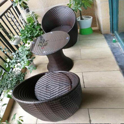 Modern Minimalist Curved Iron PE Rattan Tempered Glass Patio Dining Set 1-Tier For Outdoor