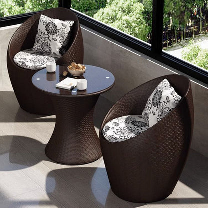 Modern Minimalist Curved Iron PE Rattan Tempered Glass Patio Dining Set 1-Tier For Outdoor