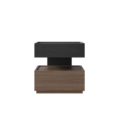 Modern Minimalist Rectangular Solid Wood Multi-Layer Board Steel Nightstand 2-Drawer For Bedroom