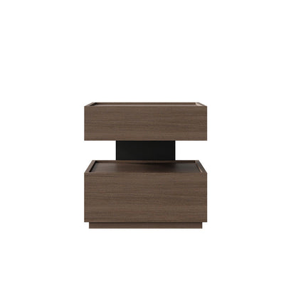 Modern Minimalist Rectangular Solid Wood Multi-Layer Board Steel Nightstand 2-Drawer For Bedroom