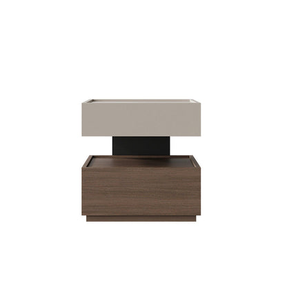 Modern Minimalist Rectangular Solid Wood Multi-Layer Board Steel Nightstand 2-Drawer For Bedroom