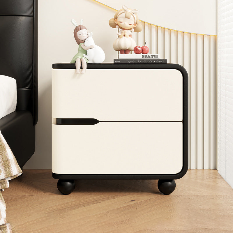 Modern Minimalist Rectangular Solid Wood Cat Paw Leather Carbon Steel Nightstand 2-Drawer For Bedroom