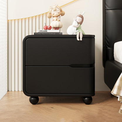 Modern Minimalist Rectangular Solid Wood Cat Paw Leather Carbon Steel Nightstand 2-Drawer For Bedroom