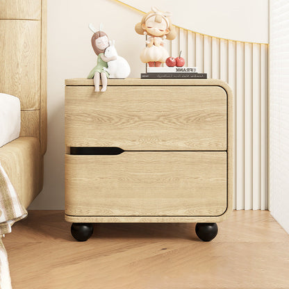 Modern Minimalist Rectangular Solid Wood Cat Paw Leather Carbon Steel Nightstand 2-Drawer For Bedroom