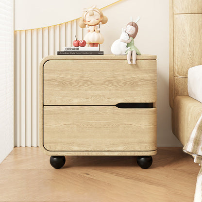 Modern Minimalist Rectangular Solid Wood Cat Paw Leather Carbon Steel Nightstand 2-Drawer For Bedroom