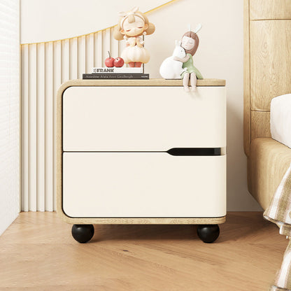 Modern Minimalist Rectangular Solid Wood Cat Paw Leather Carbon Steel Nightstand 2-Drawer For Bedroom