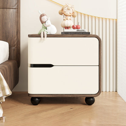 Modern Minimalist Rectangular Solid Wood Cat Paw Leather Carbon Steel Nightstand 2-Drawer For Bedroom