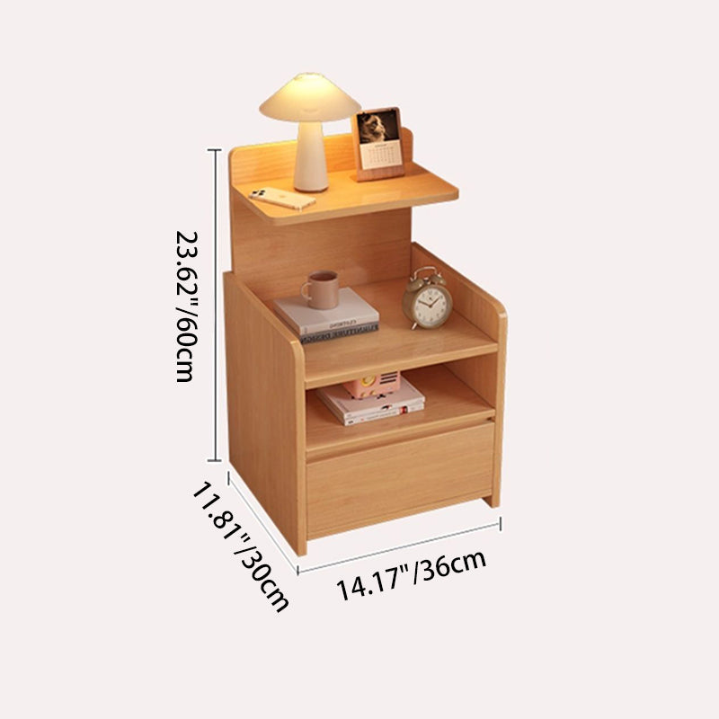 Modern Minimalist Rectangular Medium Density Fiberboard Nightstand 1/2 Drawer For Bedroom