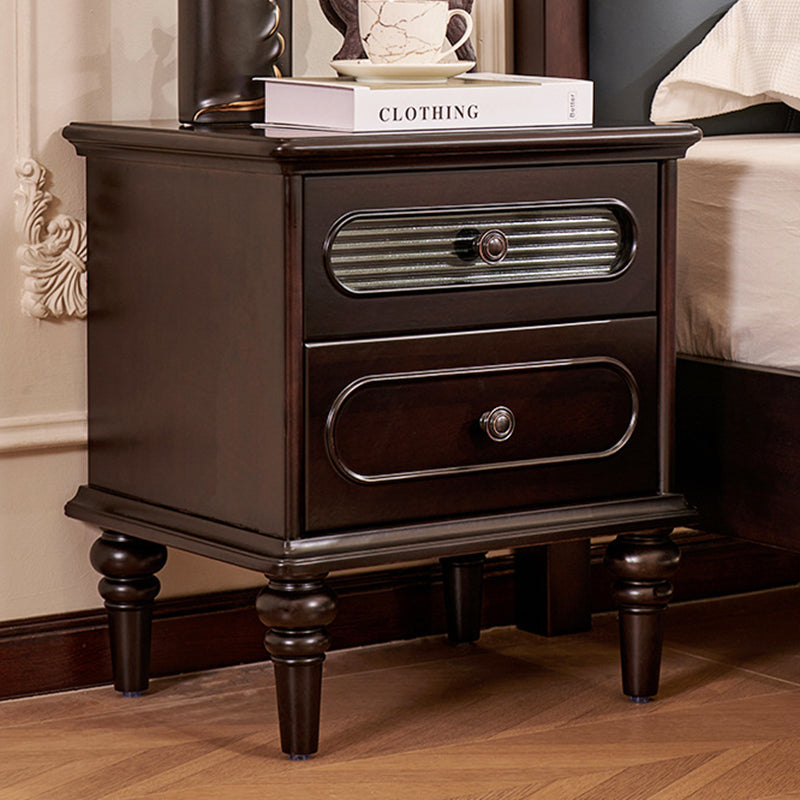 Traditional Vintage Rectangular Mahogany Rubberwood Multi-Layer Plywood Nightstand 2-Drawer For Bedroom
