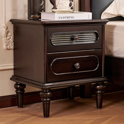 Traditional Vintage Rectangular Mahogany Rubberwood Multi-Layer Plywood Nightstand 2-Drawer For Bedroom