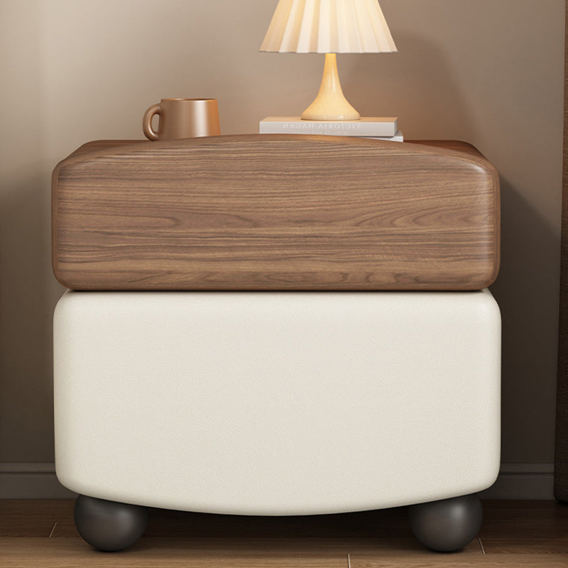 Modern Minimalist Rectangular Solid Wood Carbon Steel Cat Claw Leather Nightstand 2-Drawer For Bedroom