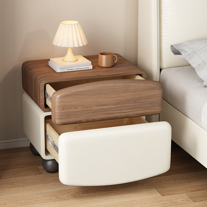 Modern Minimalist Rectangular Solid Wood Carbon Steel Cat Claw Leather Nightstand 2-Drawer For Bedroom
