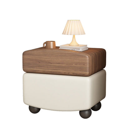 Modern Minimalist Rectangular Solid Wood Carbon Steel Cat Claw Leather Nightstand 2-Drawer For Bedroom