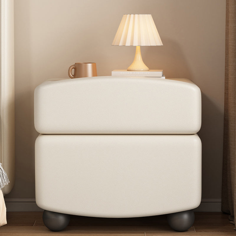 Modern Minimalist Rectangular Solid Wood Carbon Steel Cat Claw Leather Nightstand 2-Drawer For Bedroom