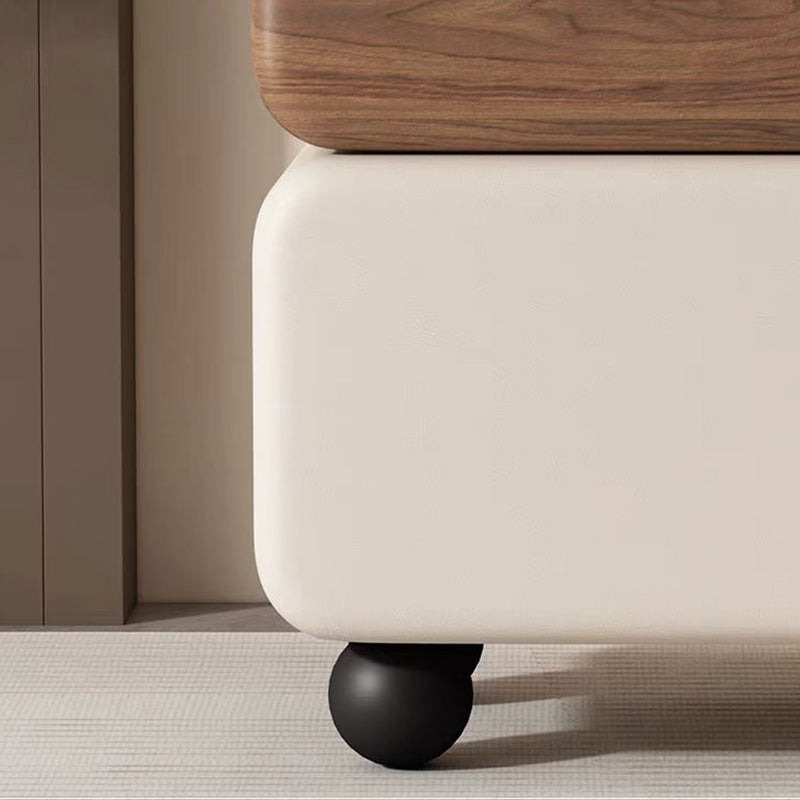 Modern Minimalist Rectangular Solid Wood Carbon Steel Cat Claw Leather Nightstand 2-Drawer For Bedroom