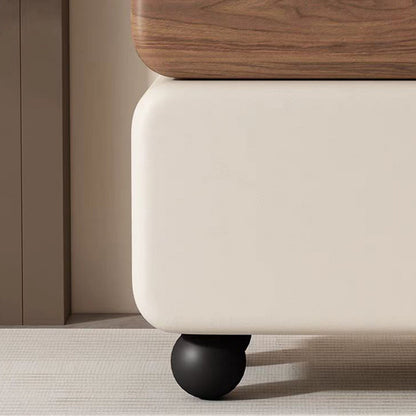 Modern Minimalist Rectangular Solid Wood Carbon Steel Cat Claw Leather Nightstand 2-Drawer For Bedroom