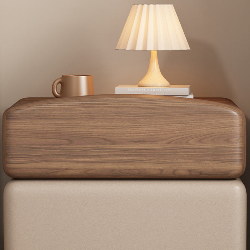 Modern Minimalist Rectangular Solid Wood Carbon Steel Cat Claw Leather Nightstand 2-Drawer For Bedroom