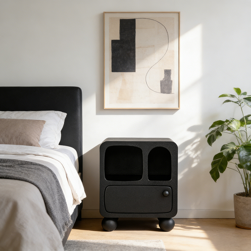 Contemporary Creative Rectangular Medium Density Fiberboard Protective Plastic Nightstand 1-Drawer For Bedroom