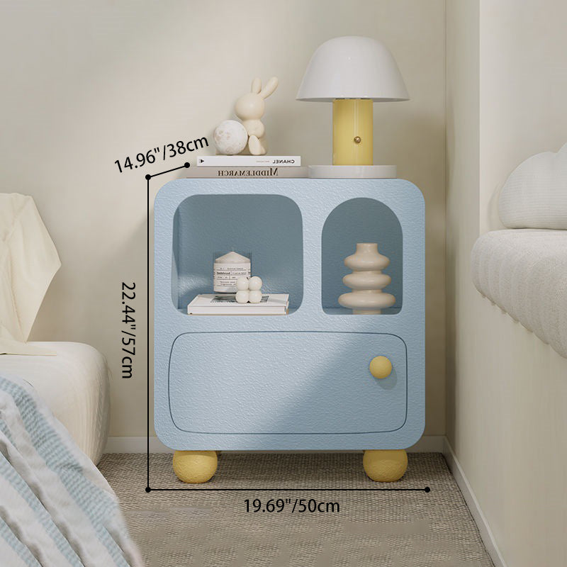 Contemporary Creative Rectangular Medium Density Fiberboard Protective Plastic Nightstand 1-Drawer For Bedroom