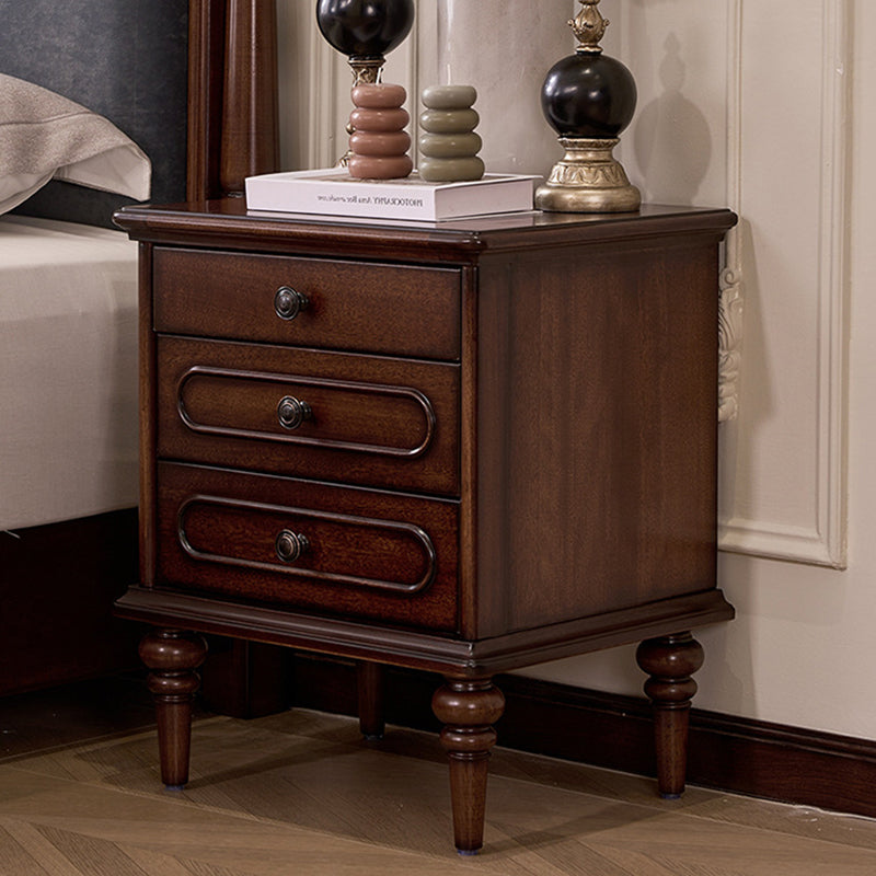Traditional Vintage Rectangular Mahogany Rubberwood Multi-Layer Plywood Nightstand 3-Drawer For Bedroom