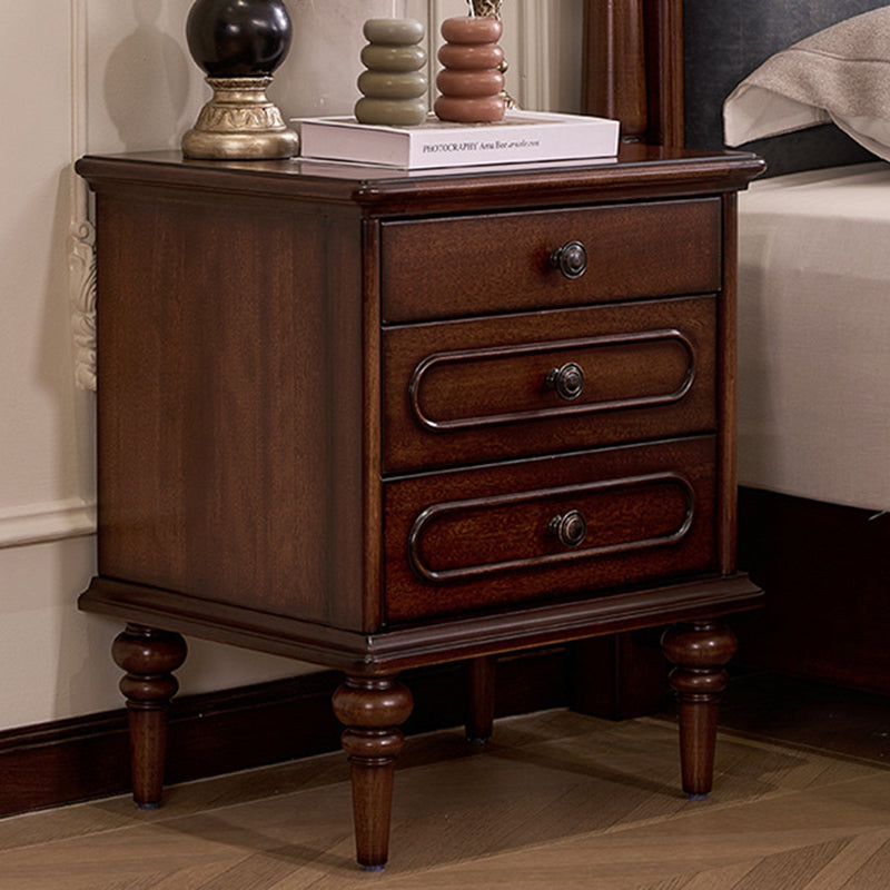 Traditional Vintage Rectangular Mahogany Rubberwood Multi-Layer Plywood Nightstand 3-Drawer For Bedroom