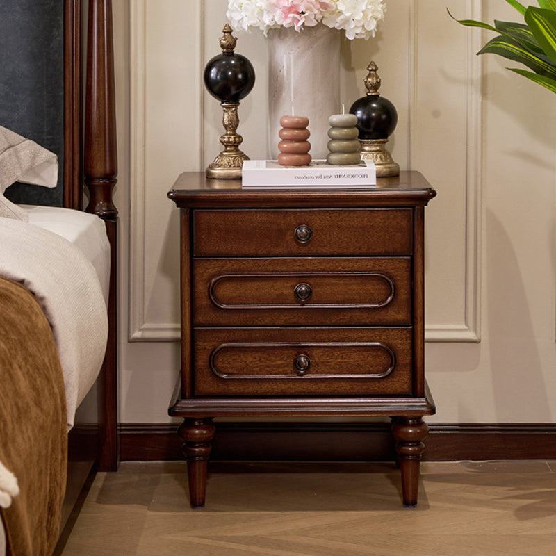 Traditional Vintage Rectangular Mahogany Rubberwood Multi-Layer Plywood Nightstand 3-Drawer For Bedroom