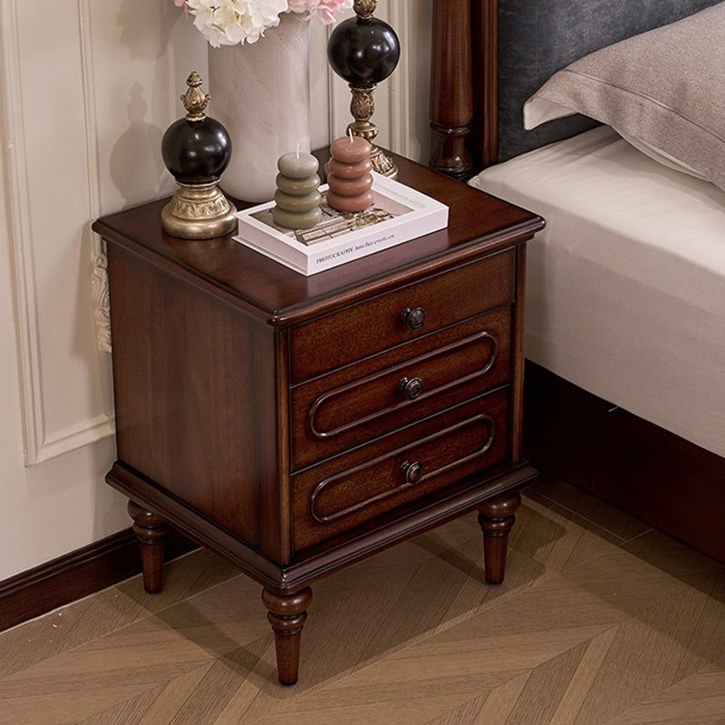 Traditional Vintage Rectangular Mahogany Rubberwood Multi-Layer Plywood Nightstand 3-Drawer For Bedroom
