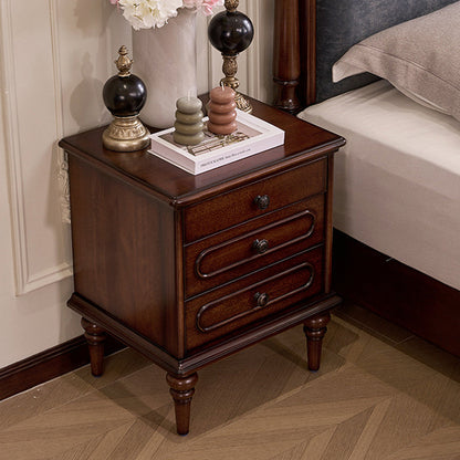 Traditional Vintage Rectangular Mahogany Rubberwood Multi-Layer Plywood Nightstand 3-Drawer For Bedroom
