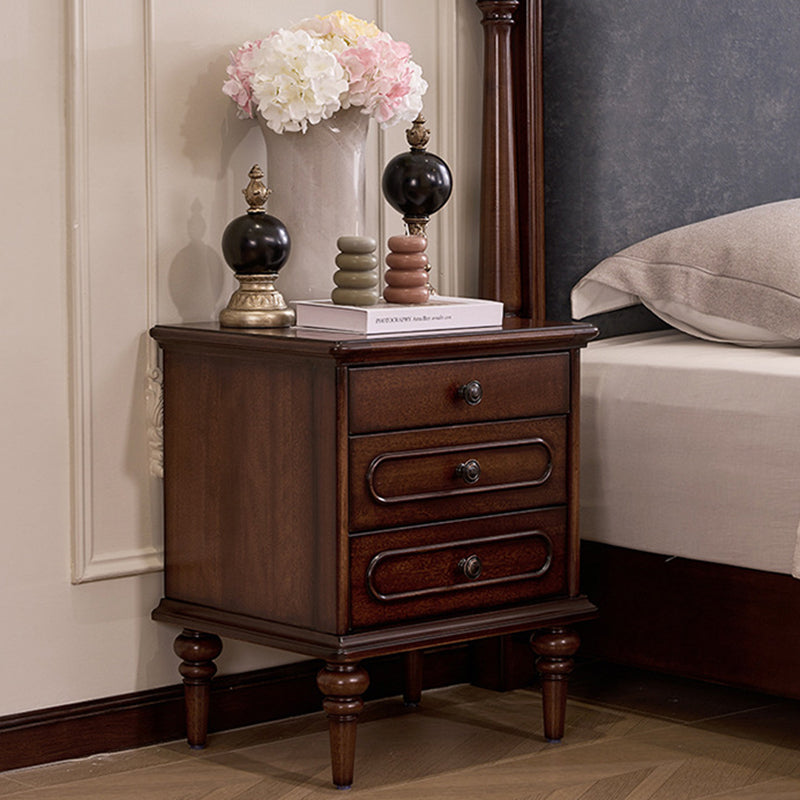 Traditional Vintage Rectangular Mahogany Rubberwood Multi-Layer Plywood Nightstand 3-Drawer For Bedroom