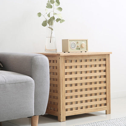 Traditional Japanese Rectangular Solid Wood Side Table 1-Storage For Living Room