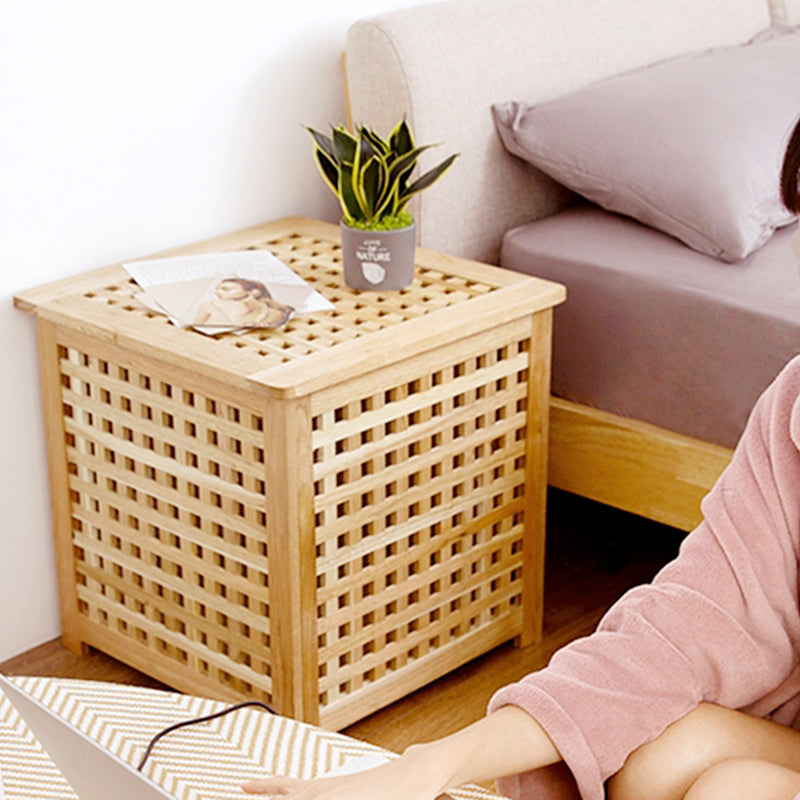 Traditional Japanese Rectangular Solid Wood Side Table 1-Storage For Living Room