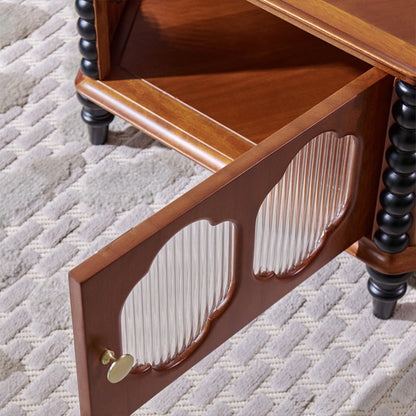 Traditional Vintage Hexagonal Mahogany Rubberwood Multi-Layer Solid Wood Coffee Table 1-Storage For Living Room
