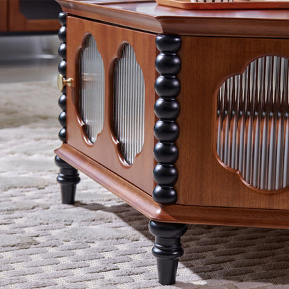 Traditional Vintage Hexagonal Mahogany Rubberwood Multi-Layer Solid Wood Coffee Table 1-Storage For Living Room