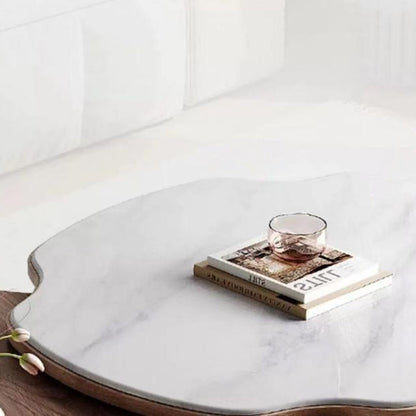 Contemporary Creative Cloud-Shaped Microcrystalline Stone Medium Density Fiberboard Saddle Leather Solid Wood Stainless Steel Coffee Table 2-Tier For Living Room