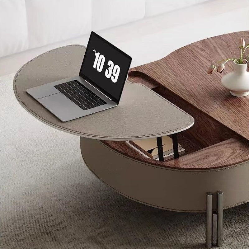 Contemporary Creative Cloud-Shaped Microcrystalline Stone Medium Density Fiberboard Saddle Leather Solid Wood Stainless Steel Coffee Table 2-Tier For Living Room
