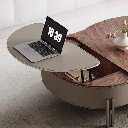 Contemporary Creative Cloud-Shaped Microcrystalline Stone Medium Density Fiberboard Saddle Leather Solid Wood Stainless Steel Coffee Table 2-Tier For Living Room