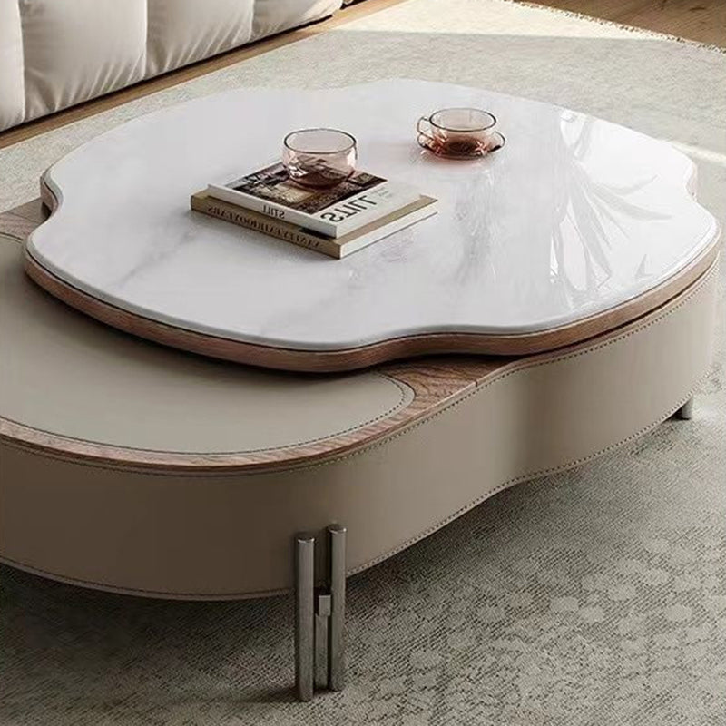 Contemporary Creative Cloud-Shaped Microcrystalline Stone Medium Density Fiberboard Saddle Leather Solid Wood Stainless Steel Coffee Table 2-Tier For Living Room