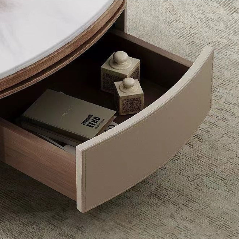 Contemporary Creative Cloud-Shaped Microcrystalline Stone Medium Density Fiberboard Saddle Leather Solid Wood Stainless Steel Coffee Table 2-Tier For Living Room